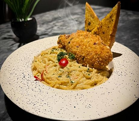 LINGUINE WITH CHEESY STUFFED CHICKEN